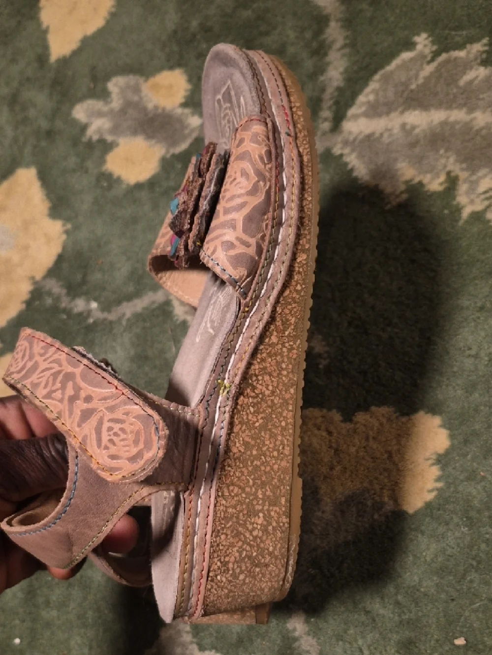 Patricia Nash Tan Sandals with Multicolor Floral Appliques